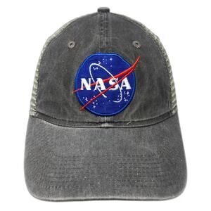 H3 Headwear Gray Trucker Hat One Size Snapback NASA American Flag Blue Red White